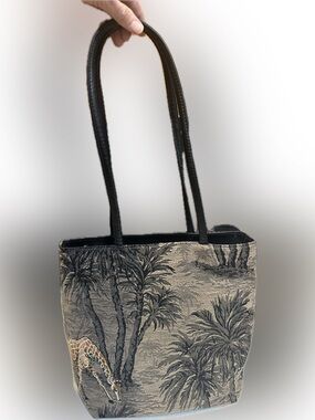 SAFARI ZOO ANIMAL KINGDOM GIRAFFE PALM TREES TAPESTRY TOTE BAG PURSE TRAVEL 12”